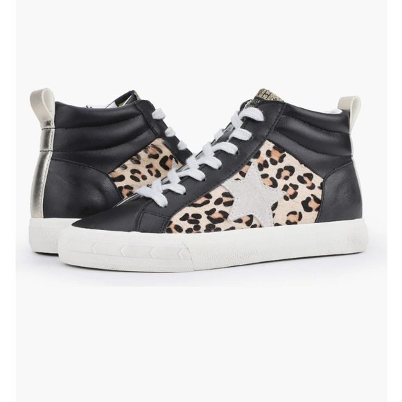 Vintage Havana Lester Black Leopard Mid Sneaker Leather NEW - Picture 5 of 9